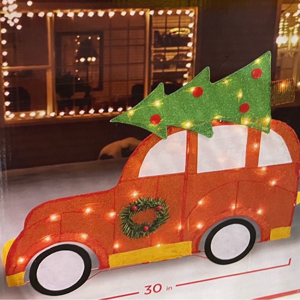 NIB 30” Family Car Yard Lights Up Loaded With Christmas Tree Decor